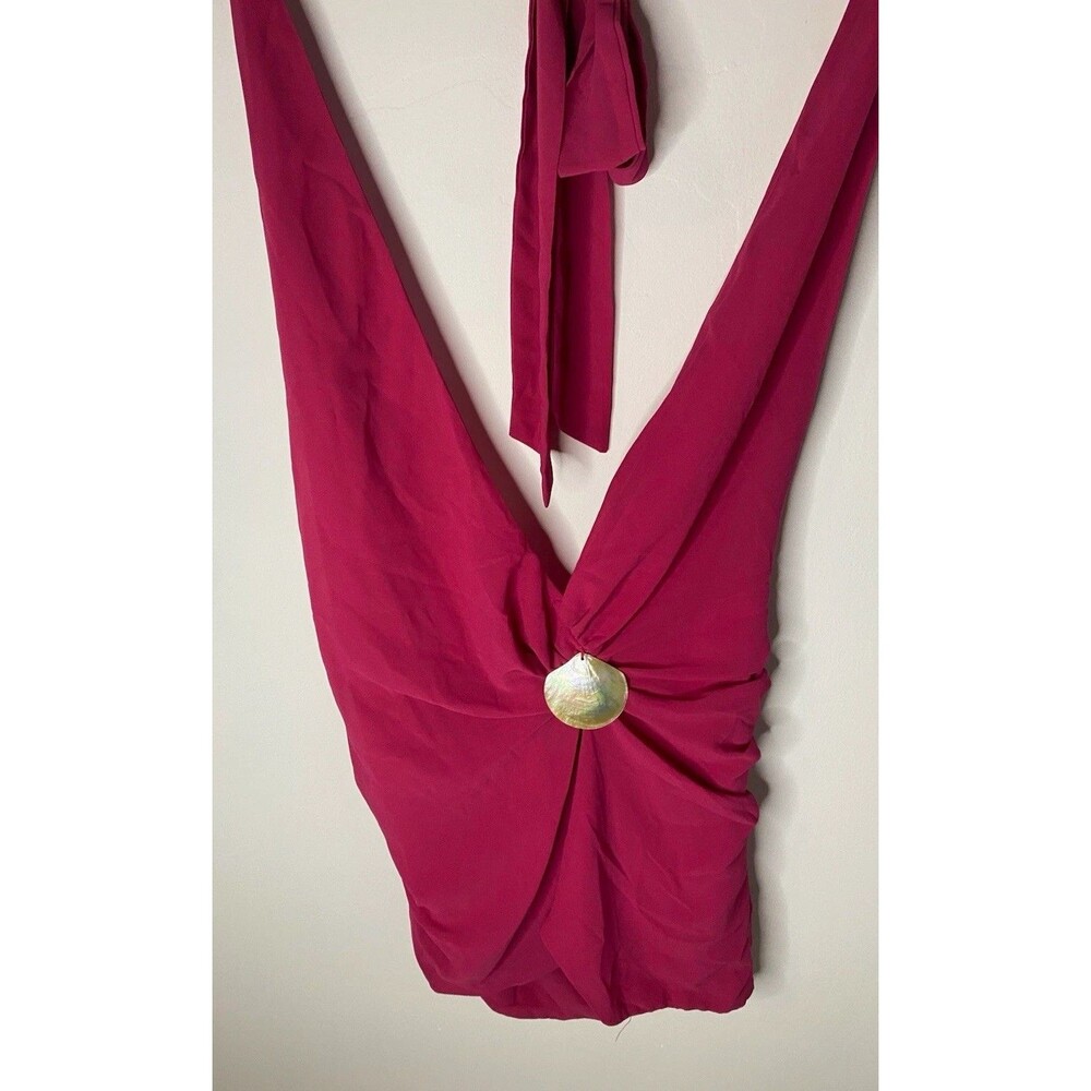 Peppermayo Eleonora Pink Plunge Backless Halter Chiffon Mini Dress M